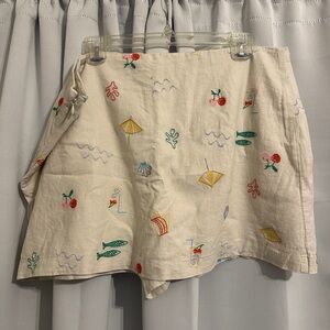 GAP Embroidered Beach Motif Women’s Skort - Cream nwt